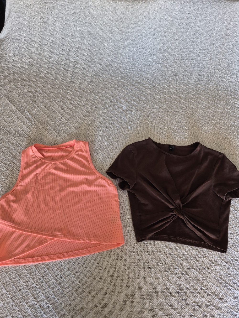 SHEIN Neon Coral Sleeveless Crop Top & Chocolate Twist-Front Tee Set